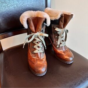 RUDSAK Brown Lace Up Shearling Boots